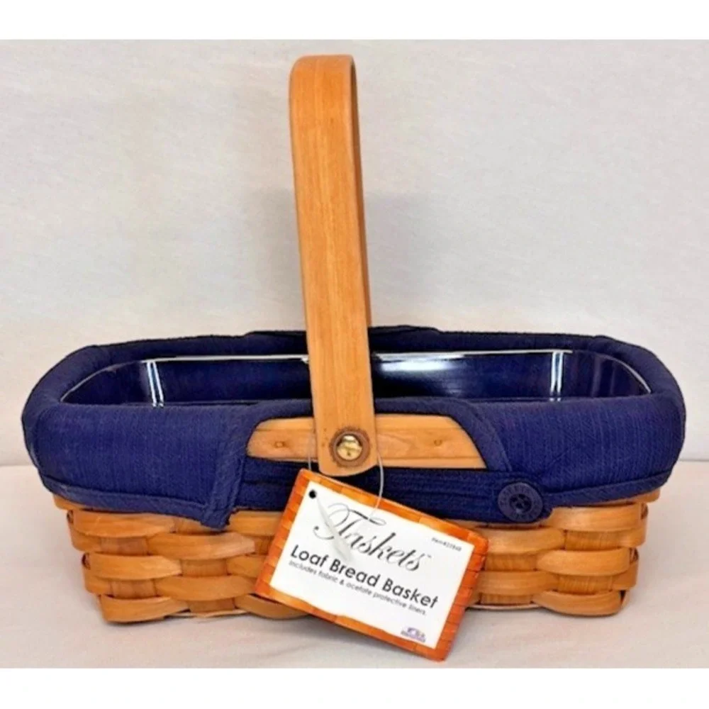 Taskets Renaissance Woven Loaf Bread Basket Navy Blue Fabric Acetate Liner 22848